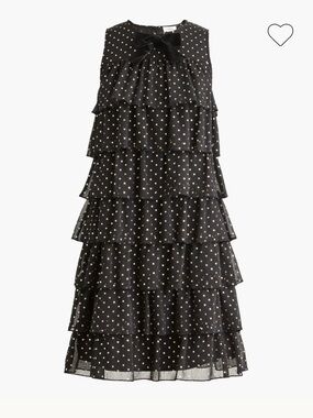 J. Crew Black A-Line Tiered Polka Dot Dress with Bow NWT